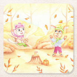 Söt höstpromenad i skogen underlägg papper kvadrat