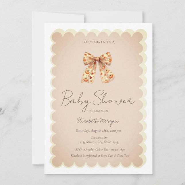 Söt höstpumpabow baby shower  inbjudningar (Framsida)