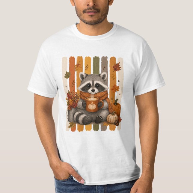 Söt hösttvättbjörnskaffetröja | Mysig höst T Shirt (Framsida)