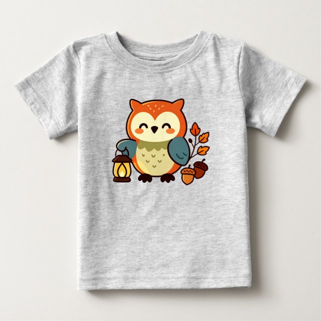 Söt höstuggla med lykta — mysig höstskog t shirt (Framsida)