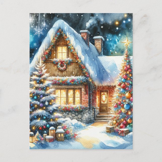 Söt House Decorated in Festive jul Decor Helg Vykort (Framsida)