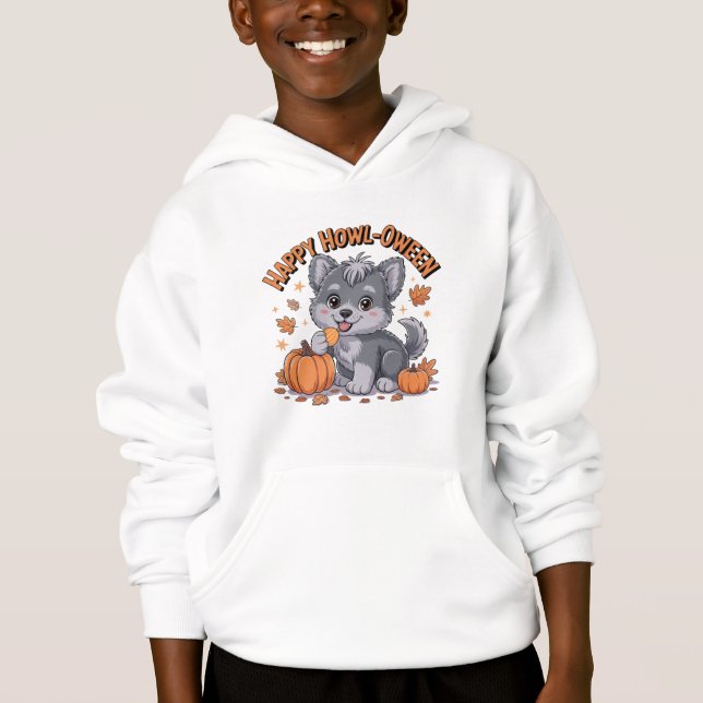 Söt Howl-oween Husky Pumpa Tröja" T Shirt (Framsida)