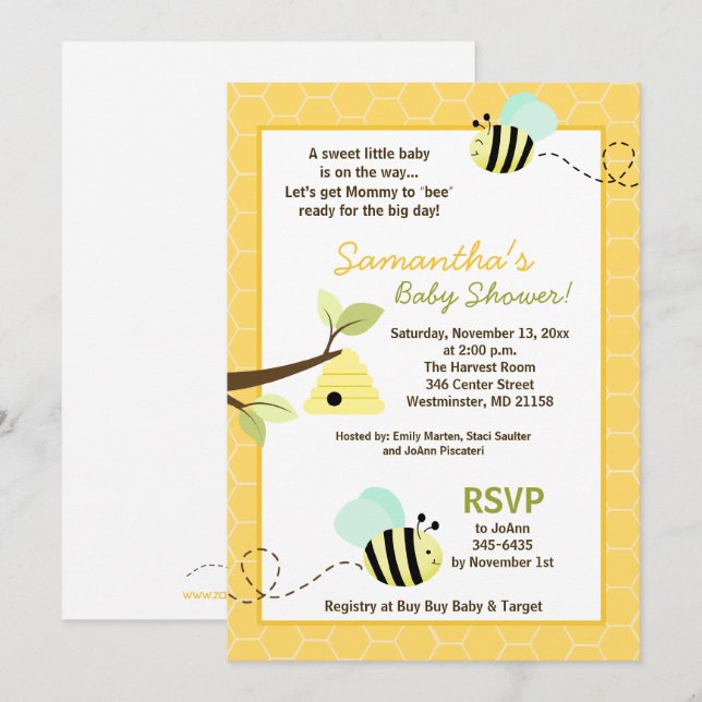 Söt Humla Mamma till Bee Baby Shower Inbjudan (Fram/baksida)