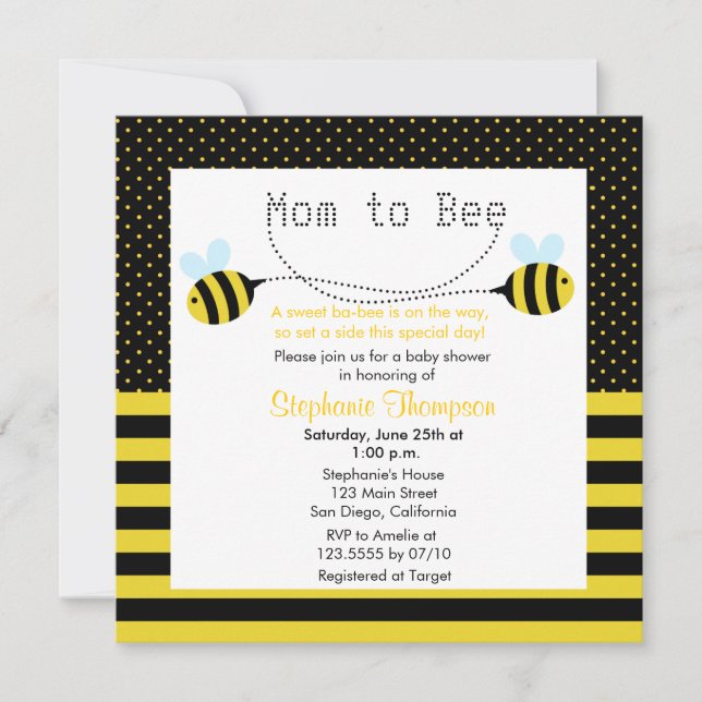 Söt Humla Mamma till Bee Baby Shower Inbjudan (Framsida)