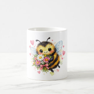 Söt humla med blomsterbukett kaffemugg