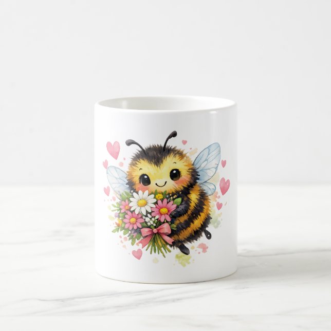 Söt humla med blomsterbukett kaffemugg (Center)