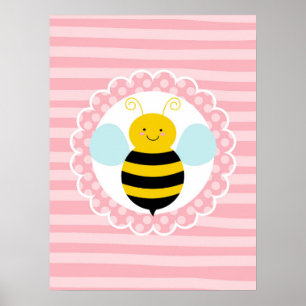 Söt humla - rosa gul poster