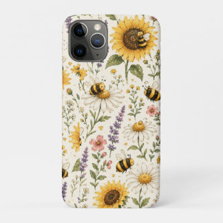 Söt humlebimotief med vilda blommor
