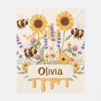 Söt Humlebivete Blomma Solros och Lavendel Fleecefilt