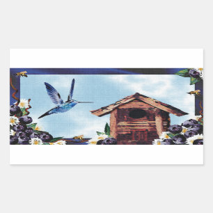 Söt Hummingbird, Birdhouse och Bluebär Rektangulärt Klistermärke