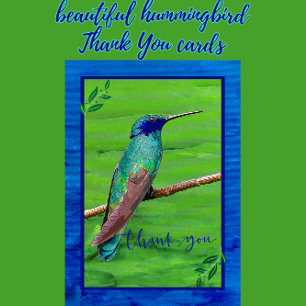 Söt Hummingbird Framed in Grönt and Blue Tack Kort