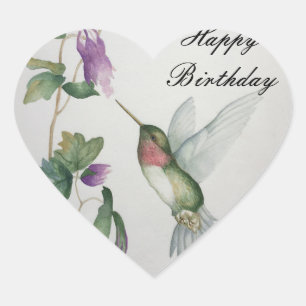 Söt Hummingbird Grattis på födelsedagen vattenf Hjärtformat Klistermärke