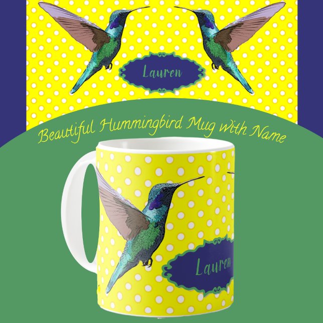 Söt Hummingbird med Gult Polka dots Kaffemugg (Skapare uppladdad)