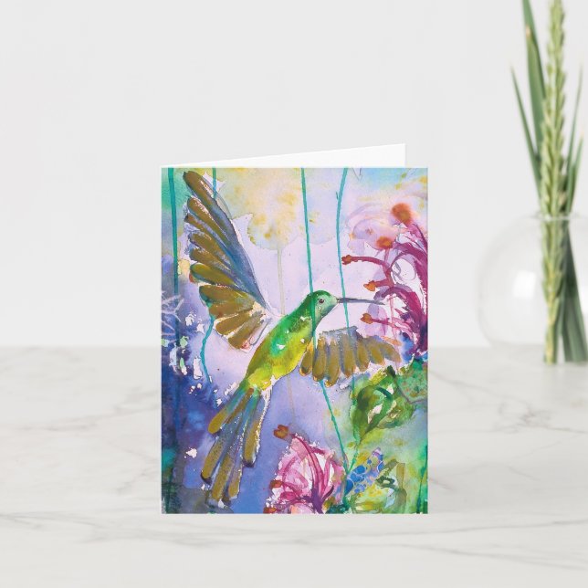 Söt Hummingbird och Flower BLANK Greeting Card Tack Kort (Framsida)