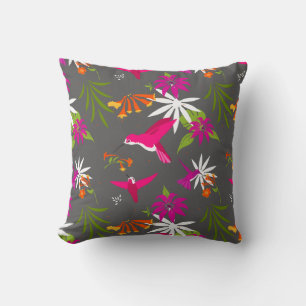 Söt Hummingbird Tropical Flowers och Handflatan Kudde
