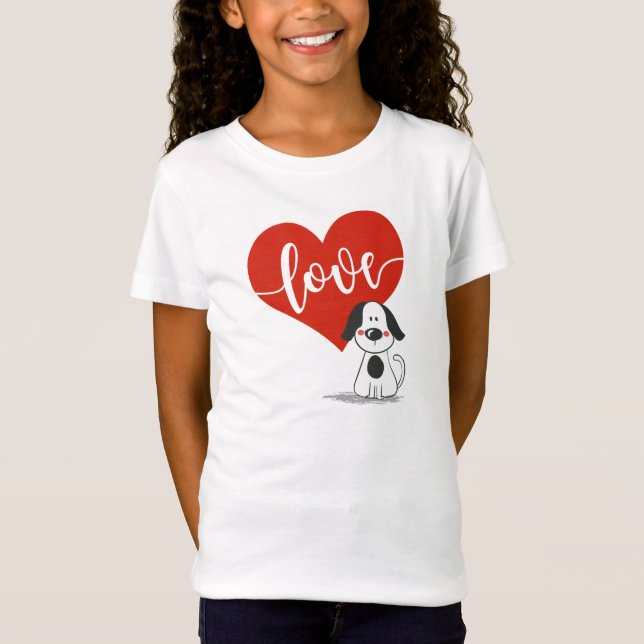 Söt Hund Alla Hjärtans Dag T Shirt (Framsida)