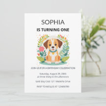 Söt hund Blommig Barn Första Födelsedag