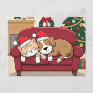 Söt hund cat Tomcap christmas Helg Vykort