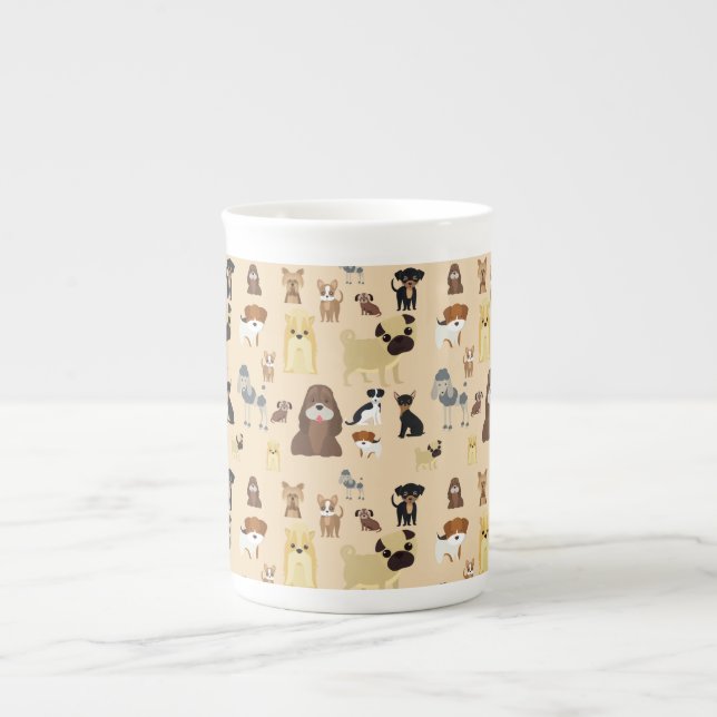 Söt hund-design för hundälskare - Beige tillbaka Benporslin Mugg (Framsidan)