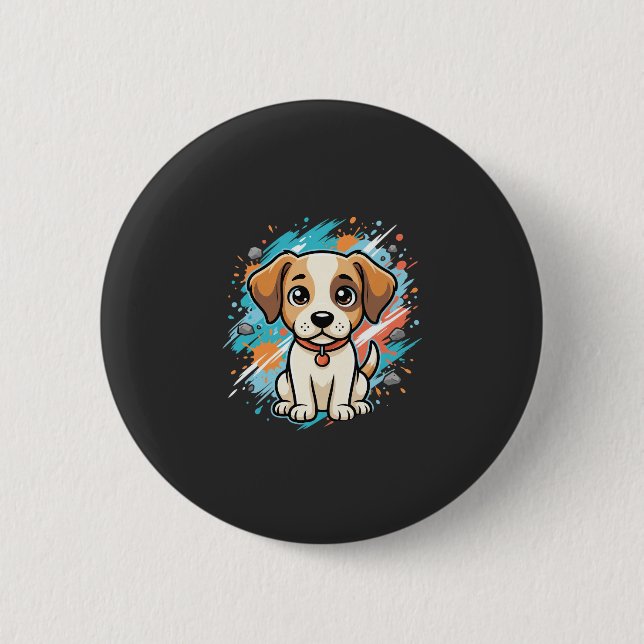 Söt hund färgsprut Vektor Art_1 Knapp (Framsida)