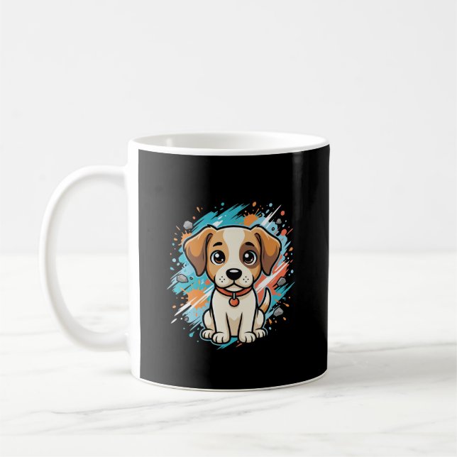 Söt hund färgsprut vektorkonst_1 kaffemugg (Vänster)