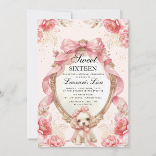 Söt Hund Fest Blommig Födelsedag Sweet Sixteen Inbjudningar
