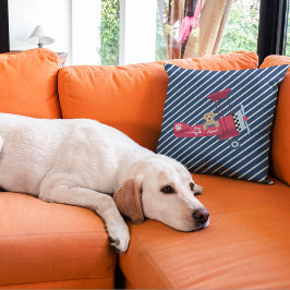 Söt hund flygande flygplan, anpassat namn barnkamm kudde