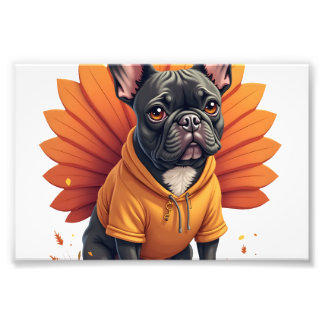 Söt hund Frenchie Thanksgiving Kids tonåring flick Fototryck