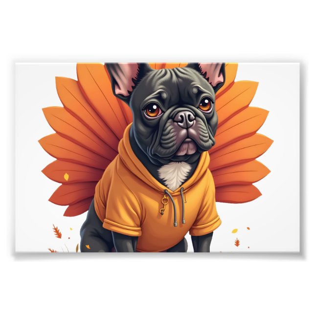 Söt hund Frenchie Thanksgiving Kids tonåring flick Fototryck (Framsidan)