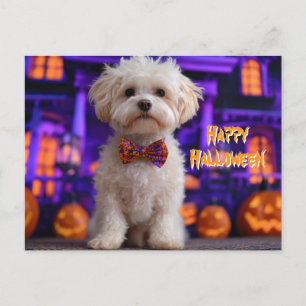 Söt Hund Glad Halloween Spökhus Vykort
