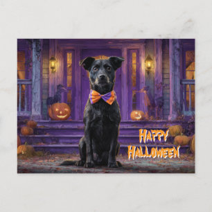 Söt Hund Glad Halloween Spökhus Vykort