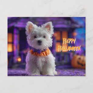 Söt Hund Glad Halloween Spökhus Vykort