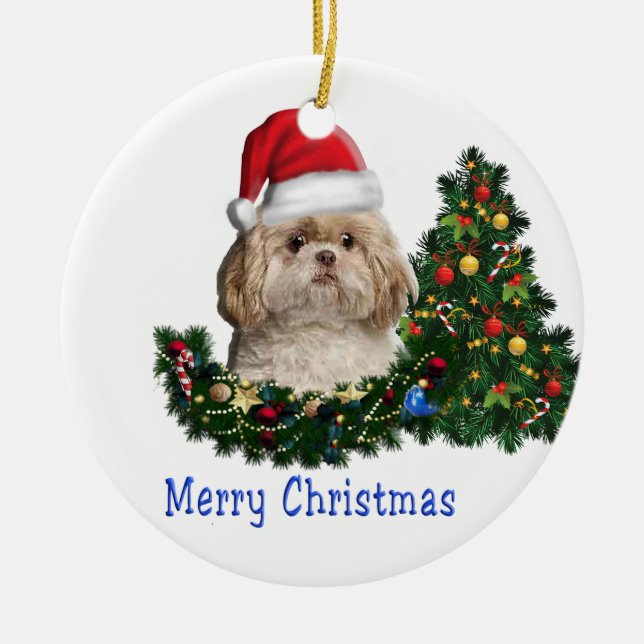 Söt Hund  God Jul Julgransprydnad Keramik (Framsidan)