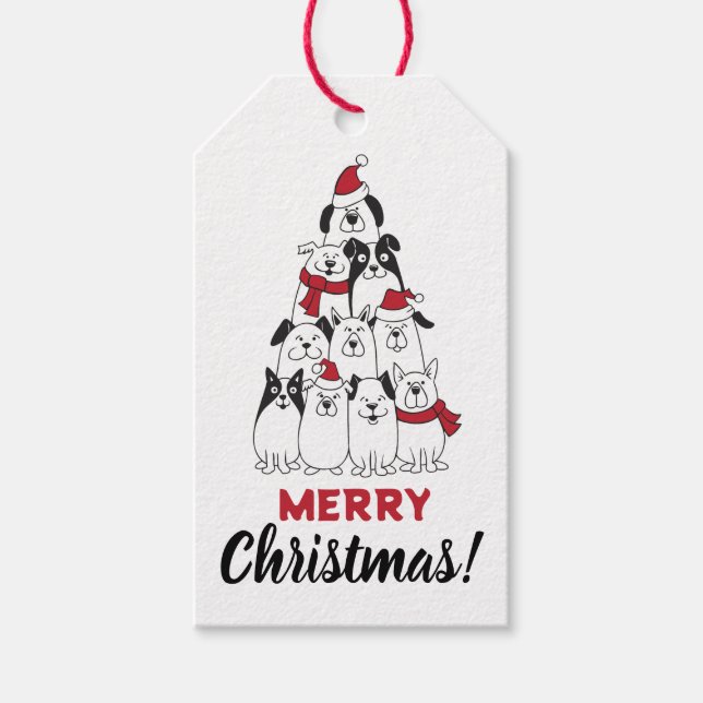 Söt Hund God Jul Presentetikett (Framsidan)
