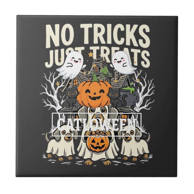 Söt Hund Halloween Inga Bus Igenså Godis_1 Kakelplatta (Framsidan)