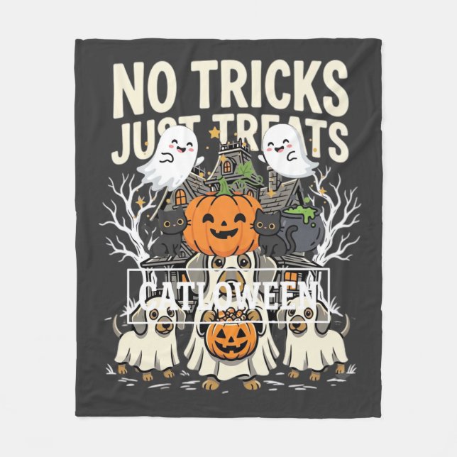 Söt Hund Halloween Inga Bus utan Gods_1 Fleecefilt (Framsidan)