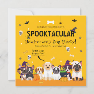 Söt hund Halloweenfest Husdjurskostym Howl-o-Wee Inbjudningar
