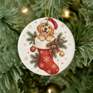 Söt hund i julstrumpa Ornament Hundälskare