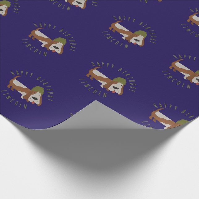 Söt hund i mössa/customized presentpapper (Hörn)