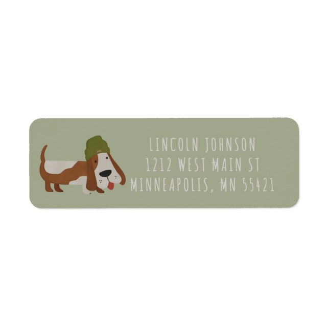 Söt hund i mössa/customized returadress etikett (Framsidan)