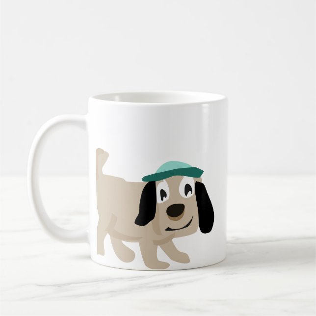 Söt hund i turkos mössa keramisk kaffemugg (Vänster)