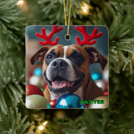 Söt Hund jul Boxer-Personlig Julgransprydnad Keramik
