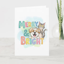 Söt hund & katt glad & ljus julhälsning kort