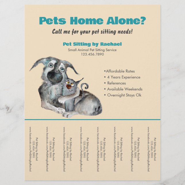 Söt Hund Katt Petsitter Annons Tåreblad Reklamblad (Framsidan)