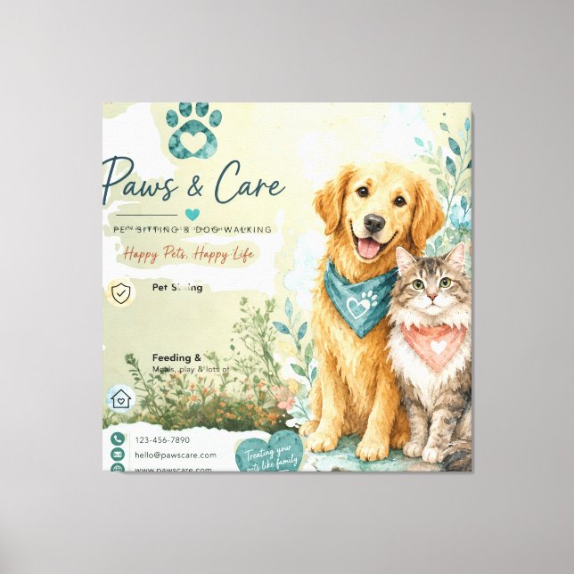 Söt hund & katt Petsitter Hundpromenad Utsträckt  Canvastryck (Framsida)
