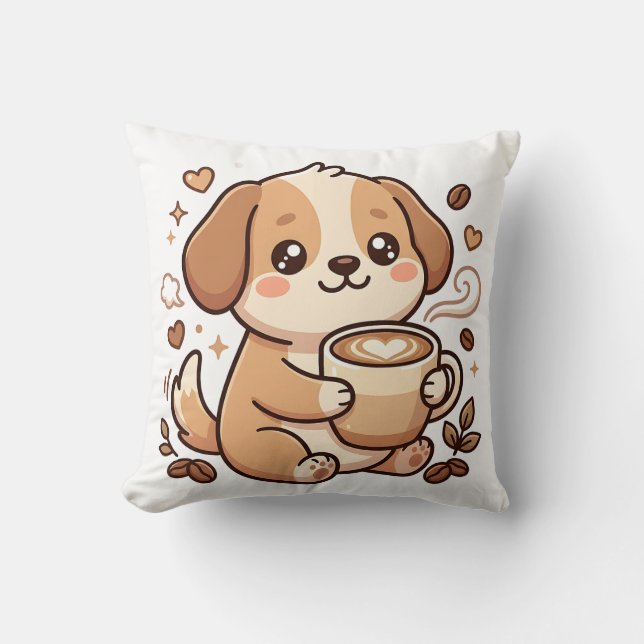 Söt Hund Latte Hjärta Kram Kudde (Framsida)