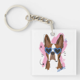 Söt hund med blå hjärtformade solglasögon på rosa