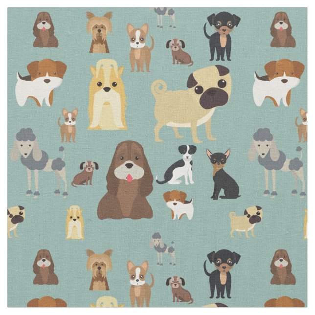 Söt hund-mönster-design för hundälskare- turkos  tyg (Närbild)