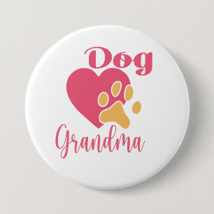 Söt Hund Mormor Rosa Hjärtpaustryck Grafik Knapp