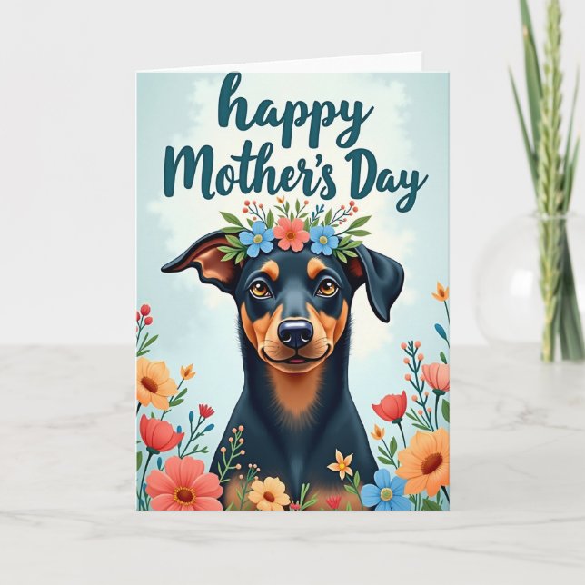 Söt hund mors dag blomsterkort kort (Framsida)